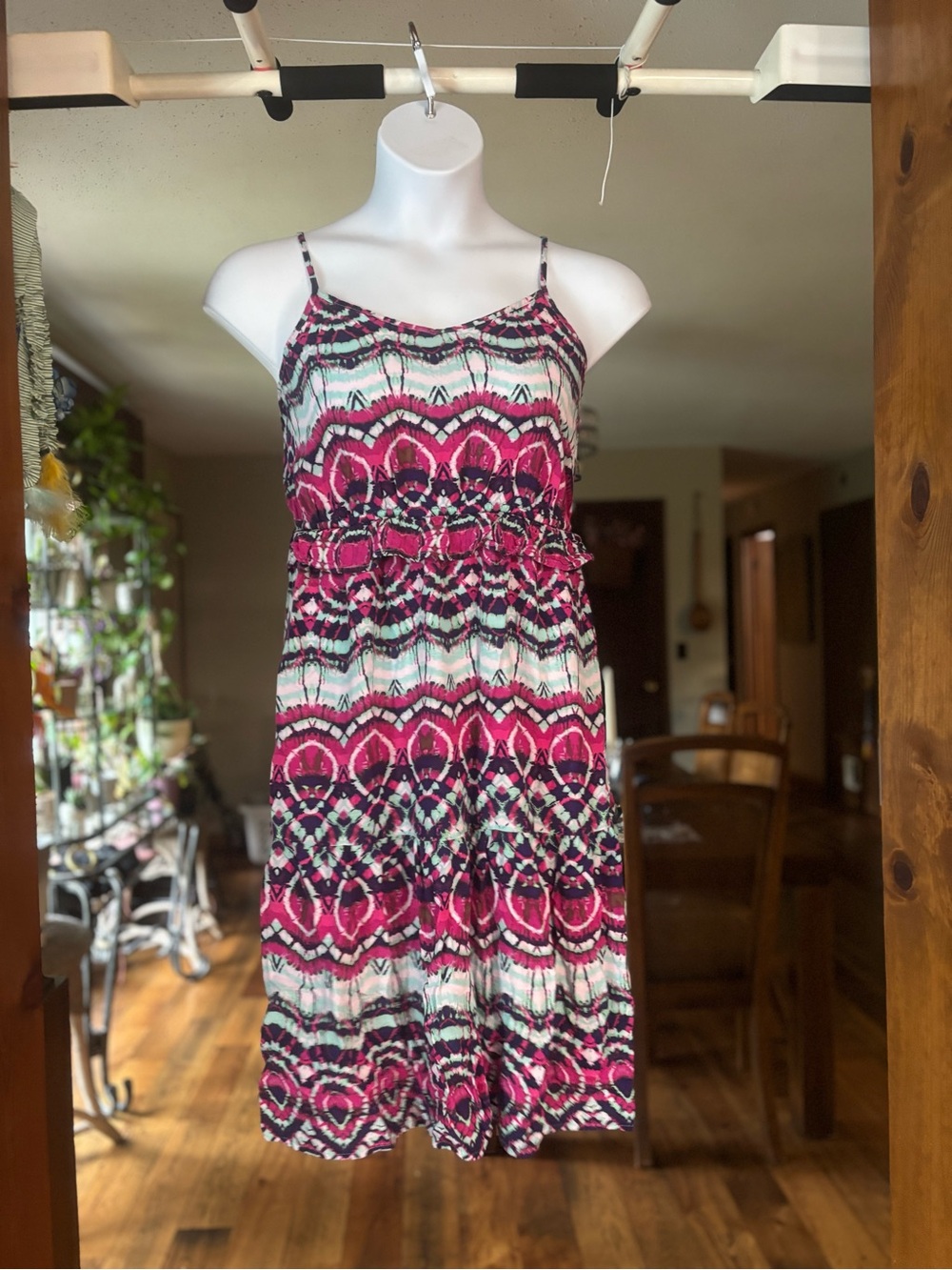Mossimo Women’s Pink Patterned Summer Sundress with Ruffle Detail Large